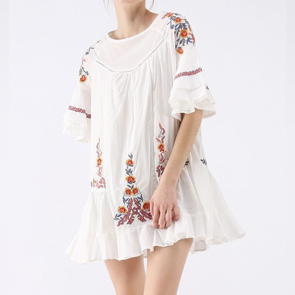 Free People Pablo Women's L Floral Embroidered Mini Dress Casual - Picture 7 of 8